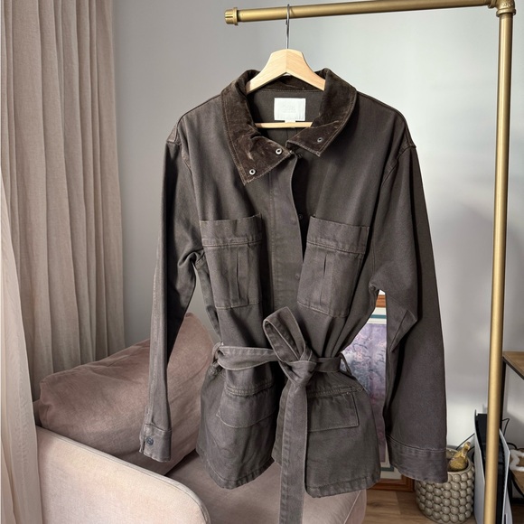 ZARA Corduroy Collar Denim Barn Jacket Brown Size L NWT - Picture 11 of 14